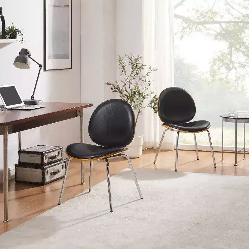 Chaises de salle à manger en bois courbé et similicuir