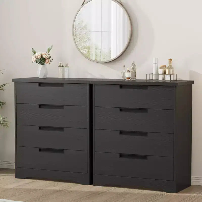 Commode à 4 tiroirs pour chambre à coucher, Organiseur de commode en bois pour salon, Noir