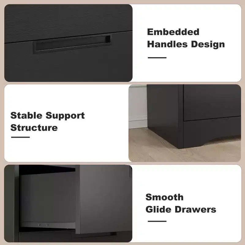 Commode à 4 tiroirs pour chambre à coucher, Organiseur de commode en bois pour salon, Noir