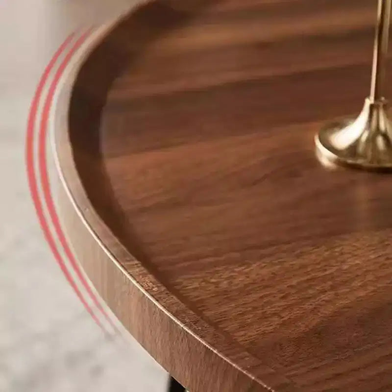 Ensemble de tables basses gigognes, 2 tables rondes, plateau en MDF finition noyer avec rebord surélevé, pieds en métal interchangeables, design peu encombrant