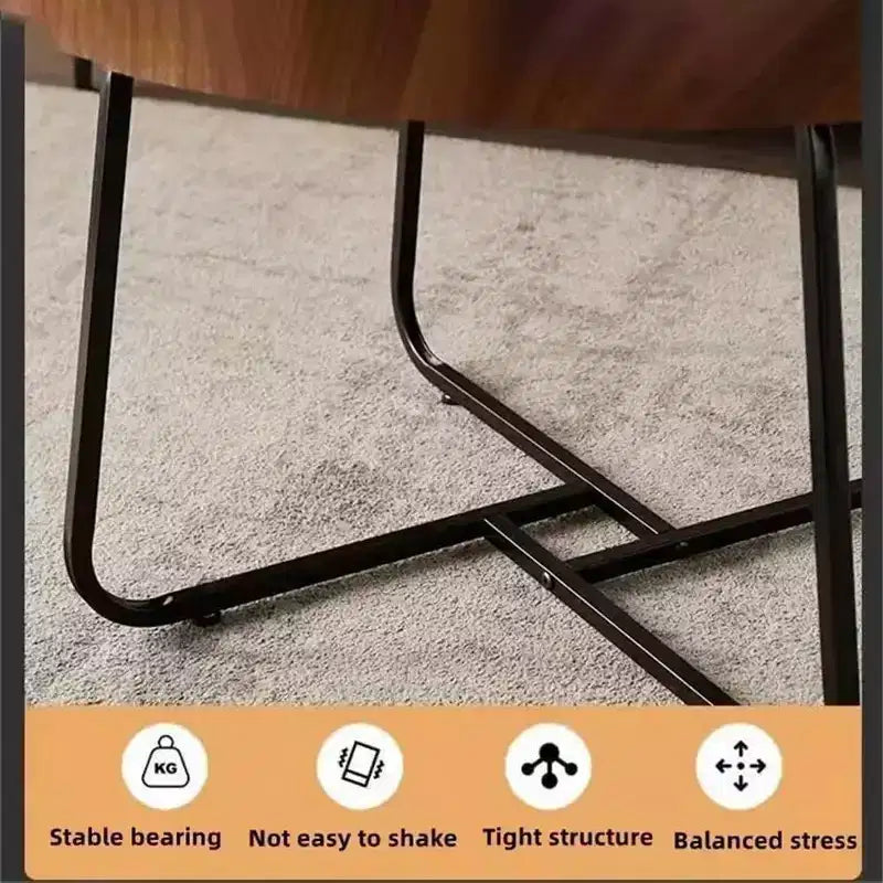 Ensemble de tables basses gigognes, 2 tables rondes, plateau en MDF finition noyer avec rebord surélevé, pieds en métal interchangeables, design peu encombrant