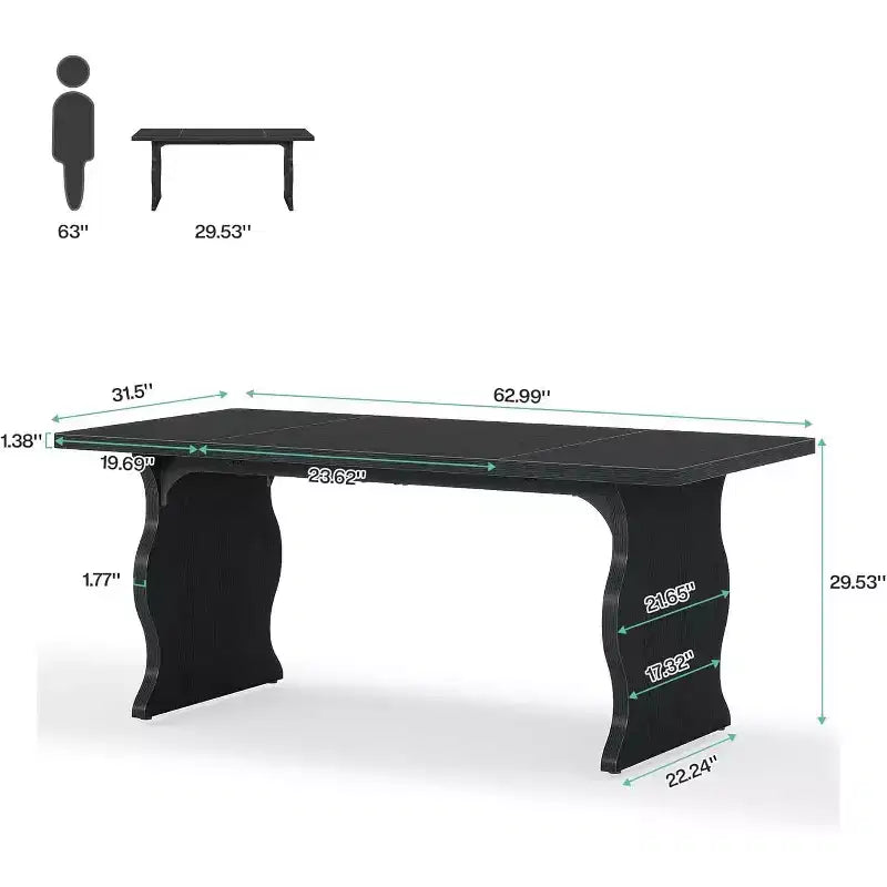 Table à manger pour 4-6 personnes, Table de cuisine rectangulaire moderne de 160 cm, Grande table de cuisine et de salle à manger de style ferme, Noir