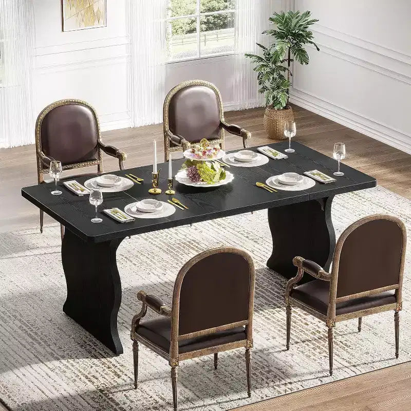 Table à manger pour 4-6 personnes, Table de cuisine rectangulaire moderne de 160 cm, Grande table de cuisine et de salle à manger de style ferme, Noir