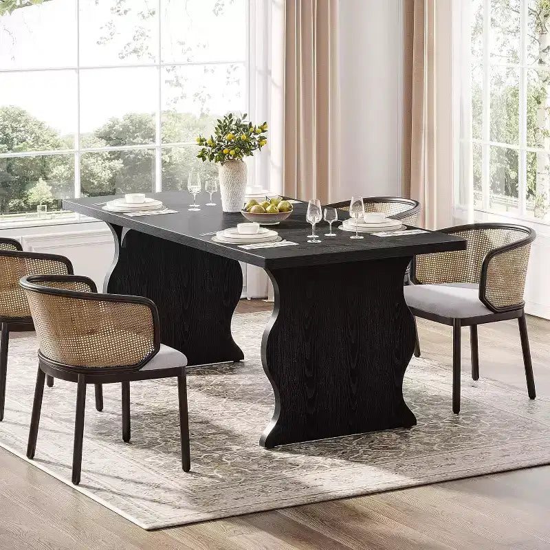 Table à manger pour 4-6 personnes, Table de cuisine rectangulaire moderne de 160 cm, Grande table de cuisine et de salle à manger de style ferme, Noir
