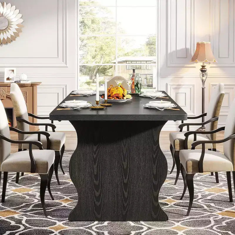 Table à manger pour 4-6 personnes, Table de cuisine rectangulaire moderne de 160 cm, Grande table de cuisine et de salle à manger de style ferme, Noir
