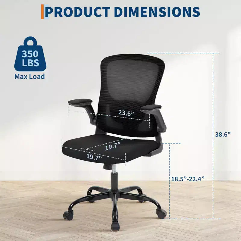 Chaise de bureau en maille avec support lombaire réglable, accoudoir relevable, chaise de travail roulante, chaise d'ordinateur confortable