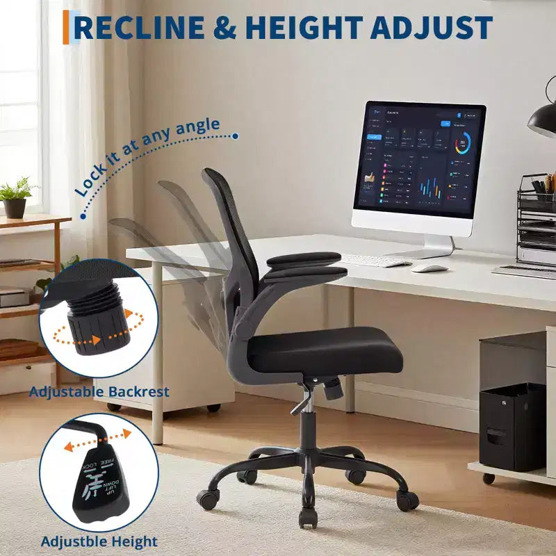 Chaise de bureau en maille avec support lombaire réglable, accoudoir relevable, chaise de travail roulante, chaise d'ordinateur confortable