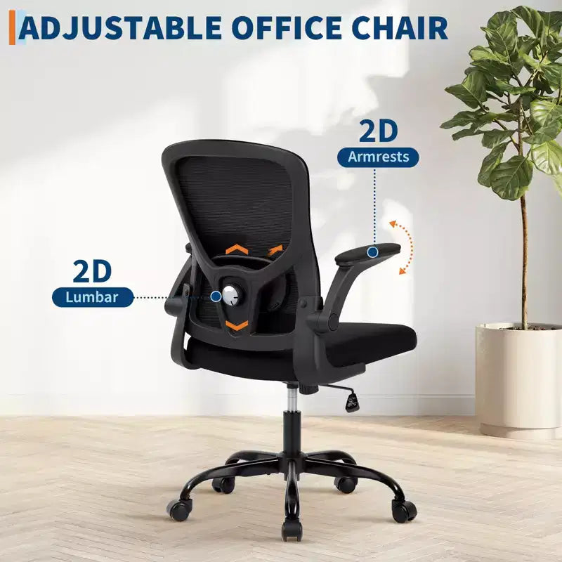Chaise de bureau en maille avec support lombaire réglable, accoudoir relevable, chaise de travail roulante, chaise d'ordinateur confortable