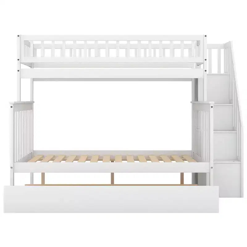 Lit superposé jumeau sur jumeau avec lit gigogne et escalier de rangement, lit superposé escalier en bois massif pour enfants, adolescents et adultes