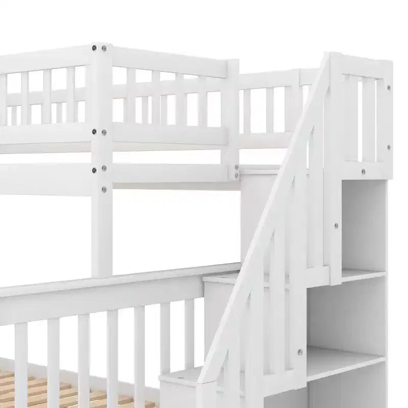 Lit superposé jumeau sur jumeau avec lit gigogne et escalier de rangement, lit superposé escalier en bois massif pour enfants, adolescents et adultes