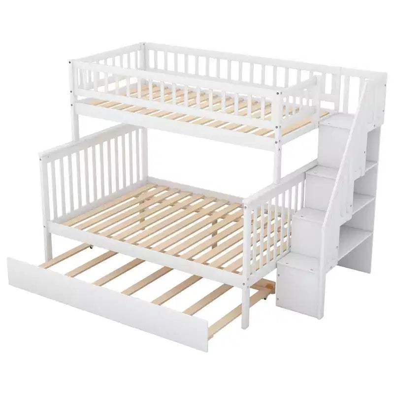 Lit superposé jumeau sur jumeau avec lit gigogne et escalier de rangement, lit superposé escalier en bois massif pour enfants, adolescents et adultes