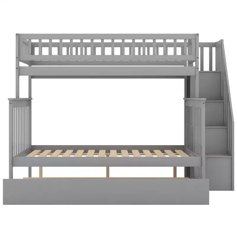 Lit superposé jumeau sur jumeau avec lit gigogne et escalier de rangement, lit superposé escalier en bois massif pour enfants, adolescents et adultes