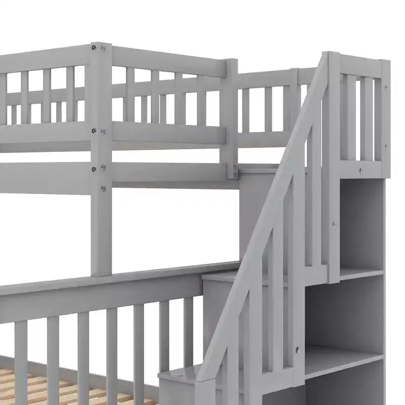 Lit superposé jumeau sur jumeau avec lit gigogne et escalier de rangement, lit superposé escalier en bois massif pour enfants, adolescents et adultes