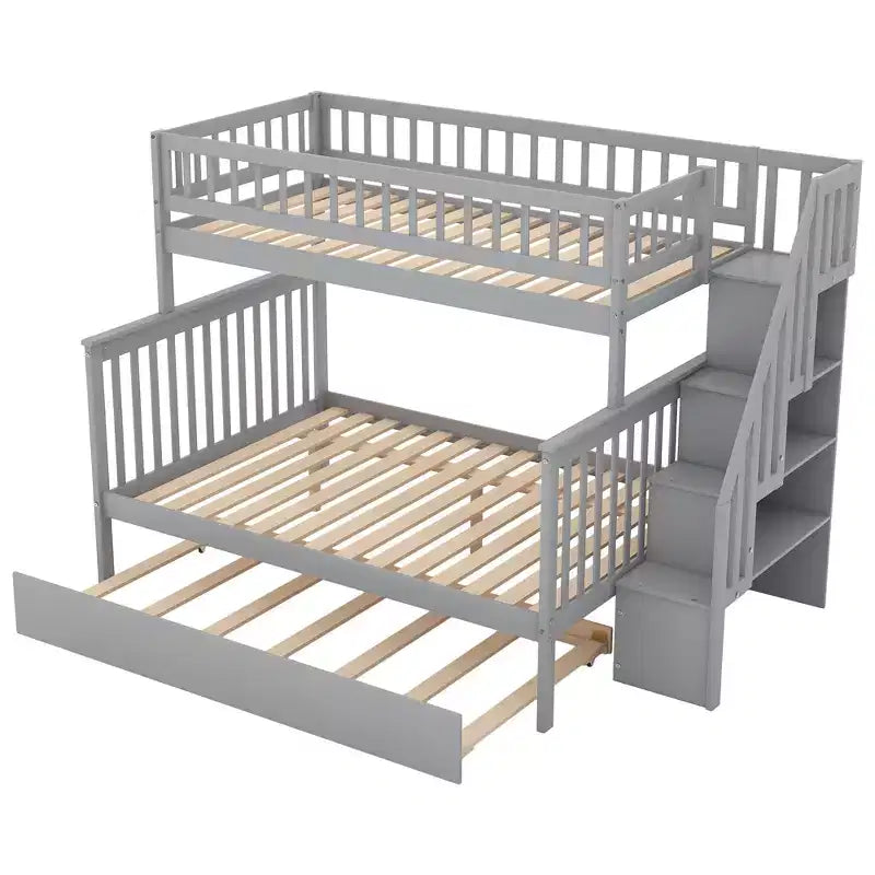 Lit superposé jumeau sur jumeau avec lit gigogne et escalier de rangement, lit superposé escalier en bois massif pour enfants, adolescents et adultes