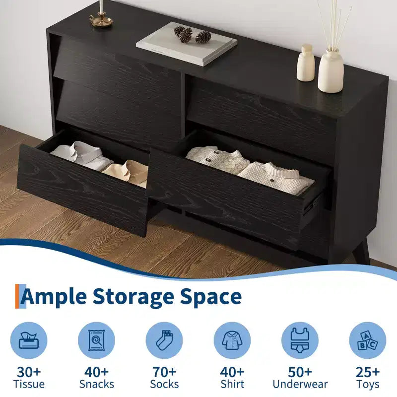 Commode Vintage, Commode à 6 Tiroirs avec Design Biseauté, Meuble TV pour Chambre, Salon, Entrée et Placard