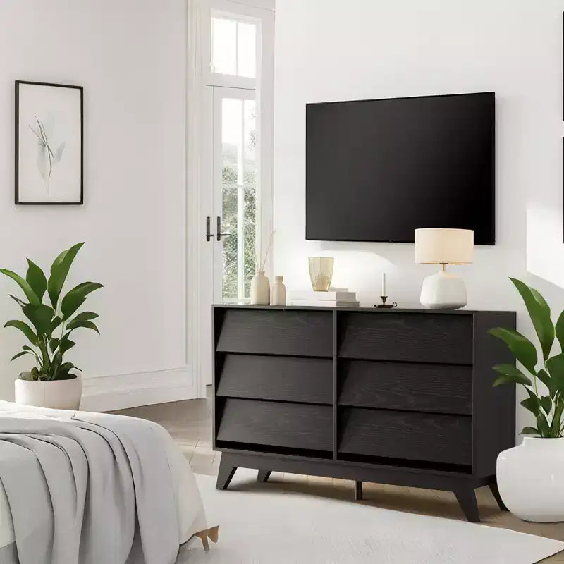 Commode Vintage, Commode à 6 Tiroirs avec Design Biseauté, Meuble TV pour Chambre, Salon, Entrée et Placard