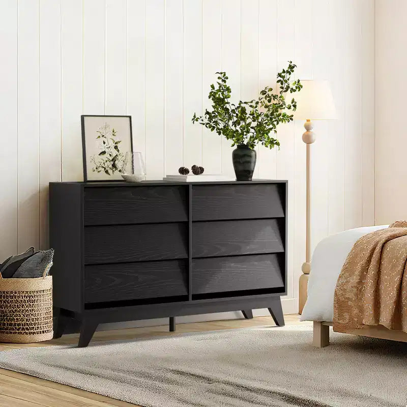 Commode Vintage, Commode à 6 Tiroirs avec Design Biseauté, Meuble TV pour Chambre, Salon, Entrée et Placard