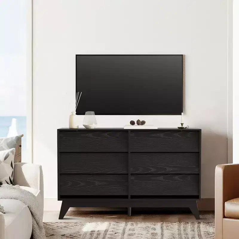 Commode Vintage, Commode à 6 Tiroirs avec Design Biseauté, Meuble TV pour Chambre, Salon, Entrée et Placard
