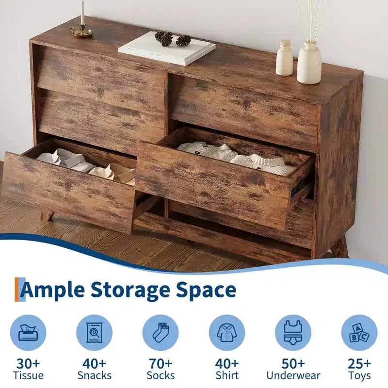 Commode Vintage, Commode à 6 Tiroirs avec Design Biseauté, Meuble TV pour Chambre, Salon, Entrée et Placard