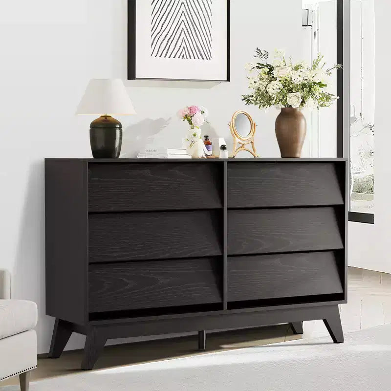 Commode Vintage, Commode à 6 Tiroirs avec Design Biseauté, Meuble TV pour Chambre, Salon, Entrée et Placard