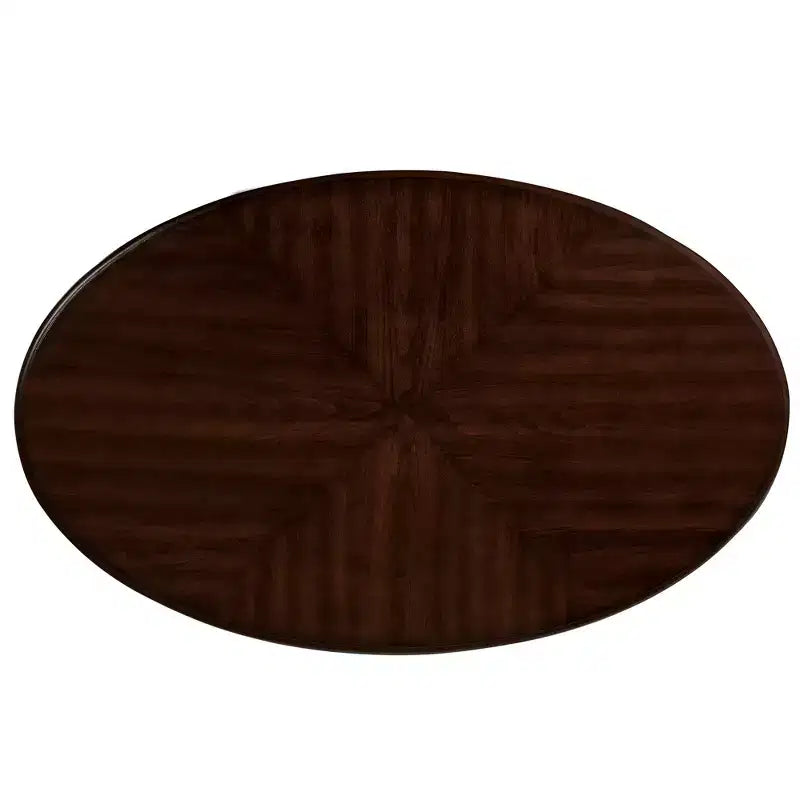 Table basse ovale en bois à 2 niveaux avec étagère de rangement ouverte pour le salon, Cerisier