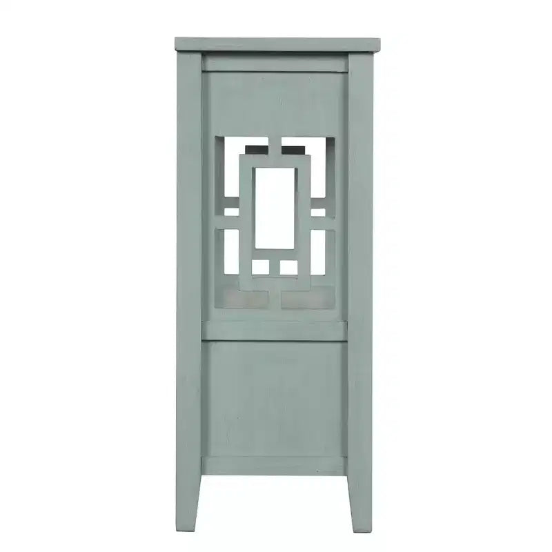 Console de table en bois de ferme avec 4 tiroirs et 1 étagère de rangement pour entrée et salon, bleu rétro