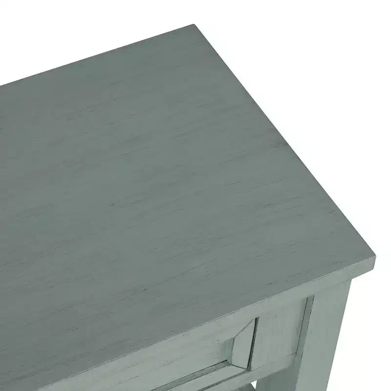 Console de table en bois de ferme avec 4 tiroirs et 1 étagère de rangement pour entrée et salon, bleu rétro