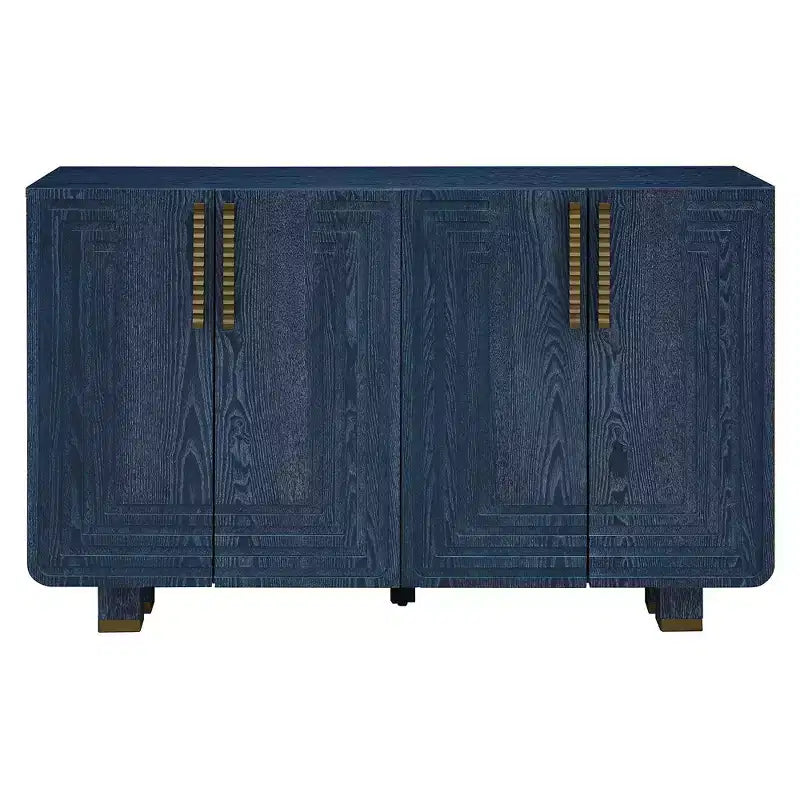 Buffet vintage 4 portes de 137 cm avec rangements et étagères réglables pour salle à manger et salon, bleu marine antique