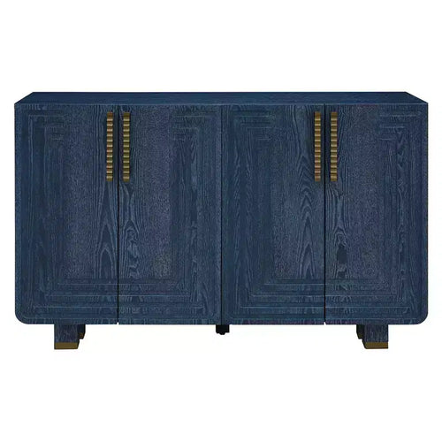 Buffet vintage 4 portes de 137 cm avec rangements et étagères réglables pour salle à manger et salon, bleu marine antique
