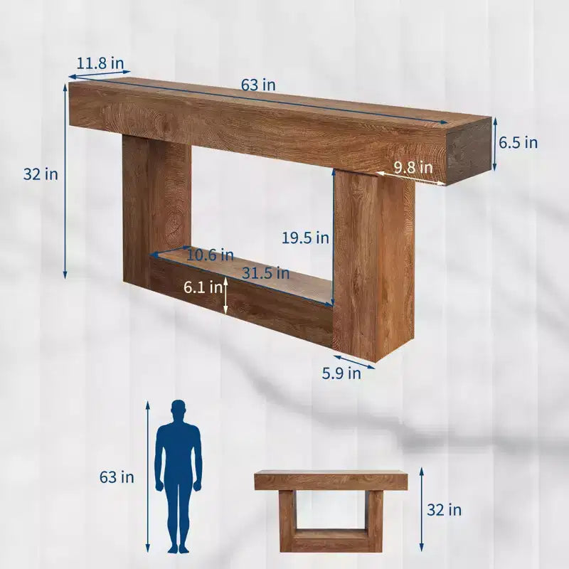 Table Console Rectangulaire en Bois Derrière le Canapé, Tables d'Entrée Ferme, Marron Rustique/2-niveaux
