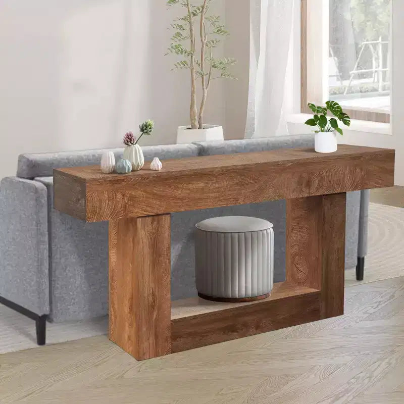Table Console Rectangulaire en Bois Derrière le Canapé, Tables d'Entrée Ferme, Marron Rustique/2-niveaux