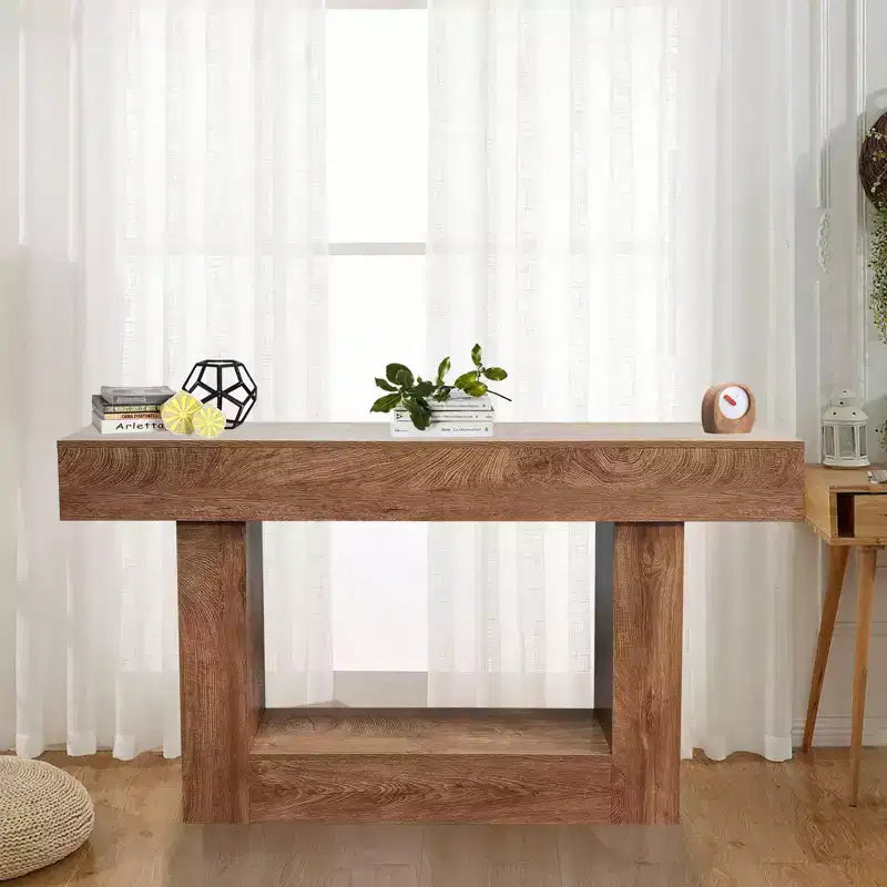 Table Console Rectangulaire en Bois Derrière le Canapé, Tables d'Entrée Ferme, Marron Rustique/2-niveaux