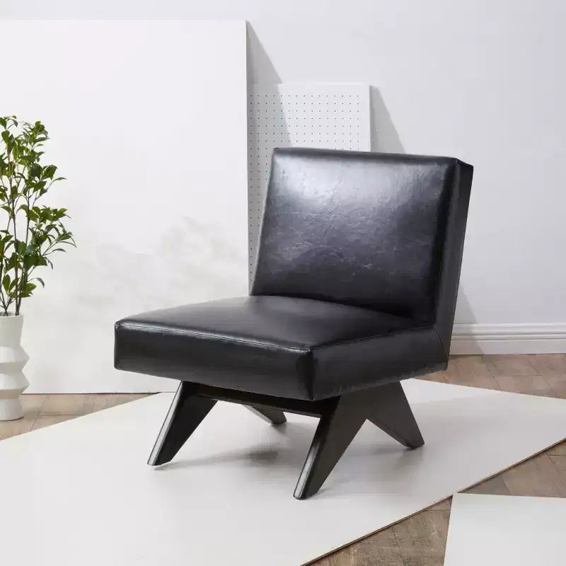 Fauteuil d'appoint en cuir végétalien - Noir/Noyer
