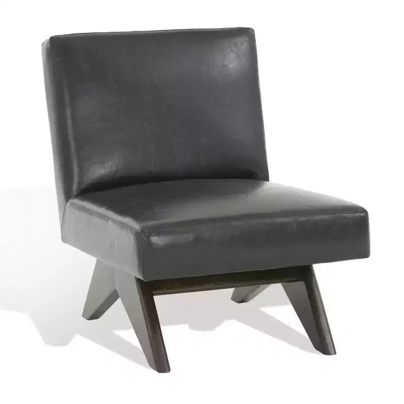 Fauteuil d'appoint en cuir végétalien - Noir/Noyer