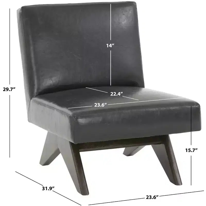 Fauteuil d'appoint en cuir végétalien - Noir/Noyer