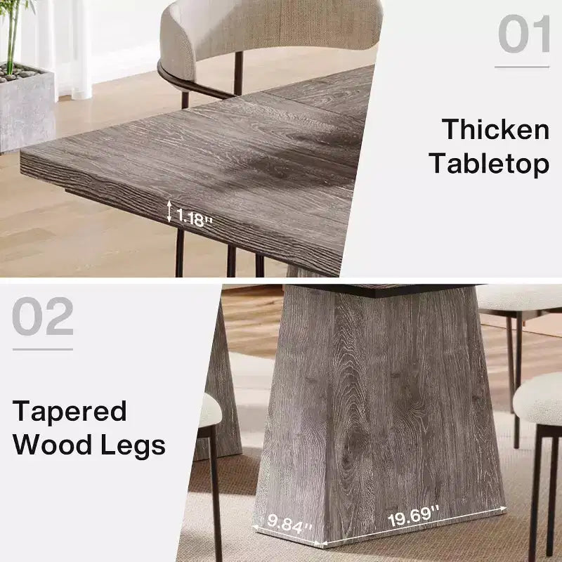 Table de salle à manger pour 4-6 personnes, table de cuisine moderne de 160 cm avec pieds coniques en bois robustes, pour salle à manger, cuisine, salon