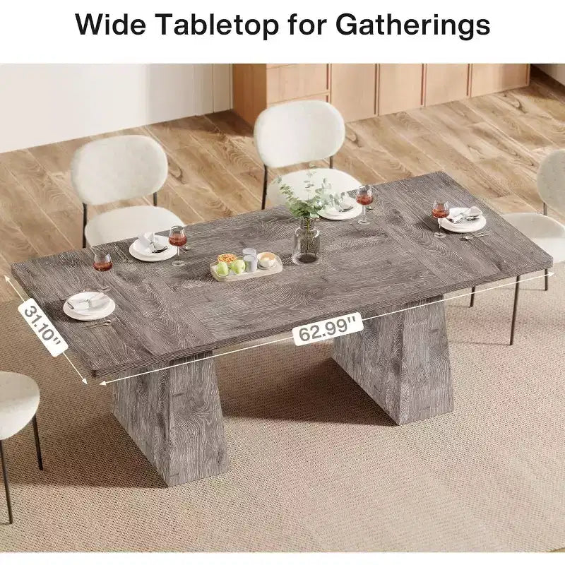 Table de salle à manger pour 4-6 personnes, table de cuisine moderne de 160 cm avec pieds coniques en bois robustes, pour salle à manger, cuisine, salon