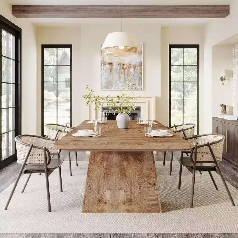Table de salle à manger pour 4-6 personnes, table de cuisine moderne de 160 cm avec pieds coniques en bois robustes, pour salle à manger, cuisine, salon