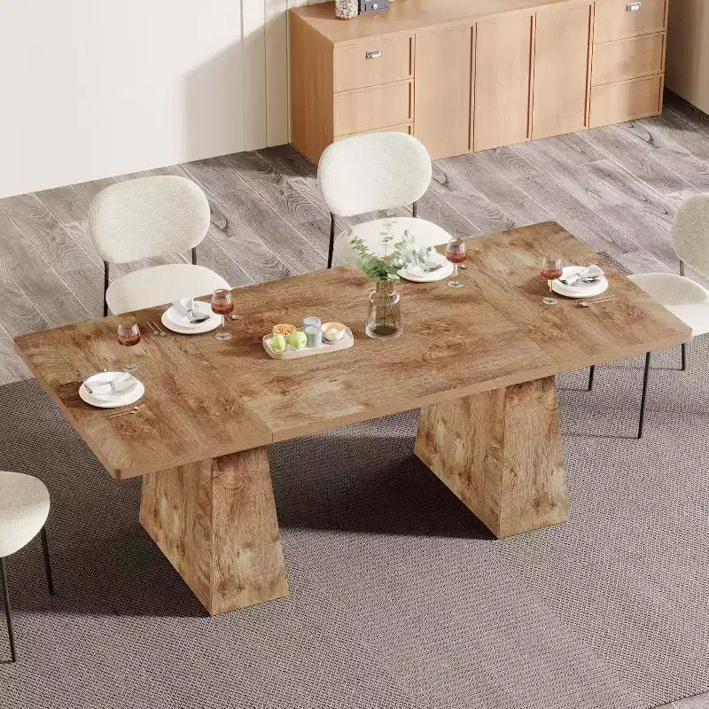 Table de salle à manger pour 4-6 personnes, table de cuisine moderne de 160 cm avec pieds coniques en bois robustes, pour salle à manger, cuisine, salon