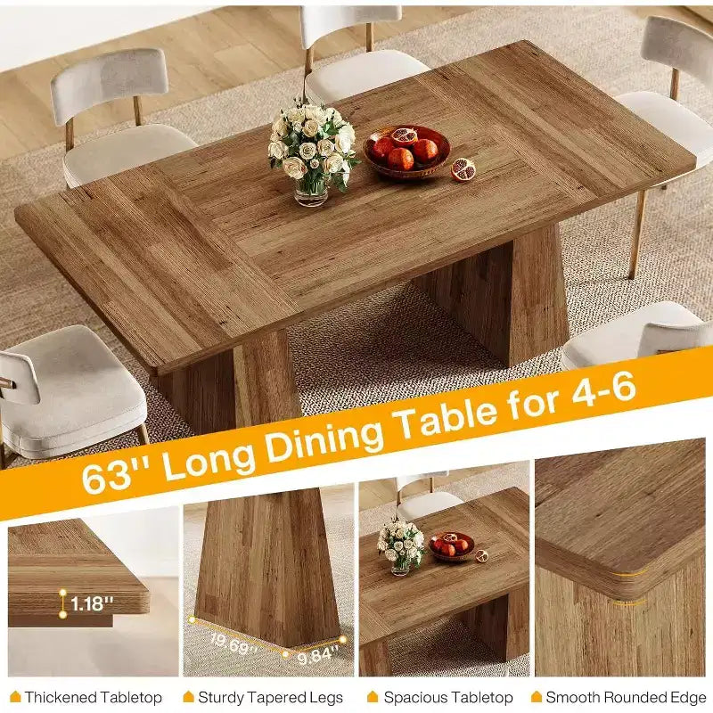 Table de salle à manger pour 4-6 personnes, table de cuisine moderne de 160 cm avec pieds coniques en bois robustes, pour salle à manger, cuisine, salon