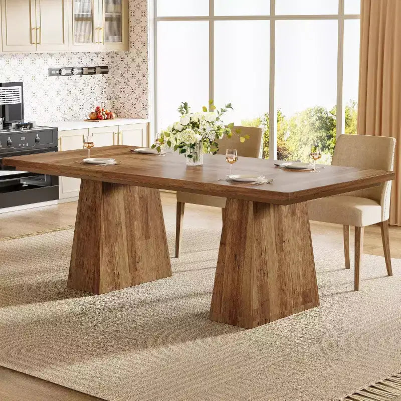 Table de salle à manger pour 4-6 personnes, table de cuisine moderne de 160 cm avec pieds coniques en bois robustes, pour salle à manger, cuisine, salon