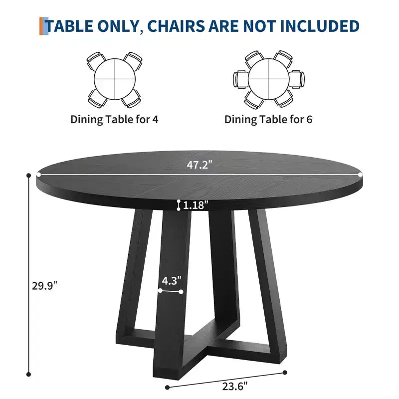 Table à manger ronde pour 4 personnes, table de salle à manger de 120 cm, tables de cuisine circulaires pour salle à manger, cuisine, salon (table uniquement)