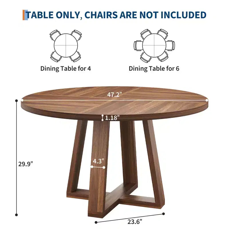 Table à manger ronde pour 4 personnes, table de salle à manger de 120 cm, tables de cuisine circulaires pour salle à manger, cuisine, salon (table uniquement)