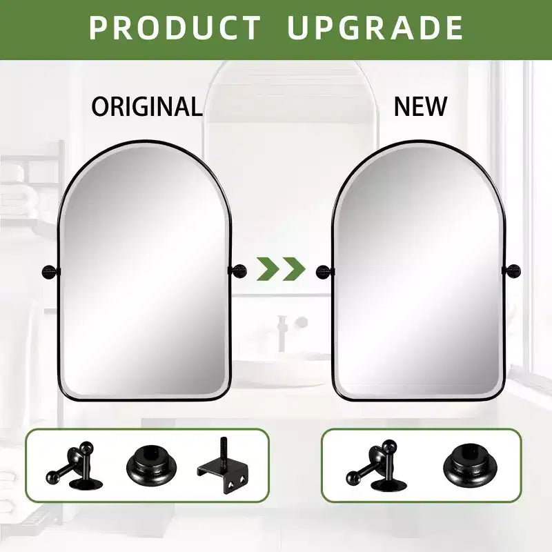 Miroir mural pivotant rond en fer forgé noir 32 x 23 pouces, miroir de salle de bain inclinable avec cadre en métal réglable pour chambre à coucher et salon