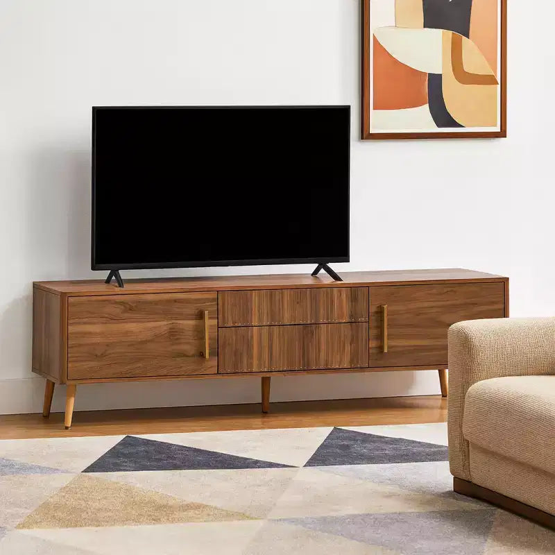 Meuble TV en noyer du milieu du siècle avec cadre robuste