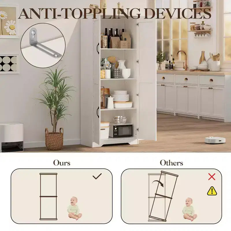 Armoire de rangement de style ferme, Meubles de rangement de cuisine, Grande armoire haute sur pied, Organisateurs de garde-manger, Pour salon, chambre à coucher, salle de bain