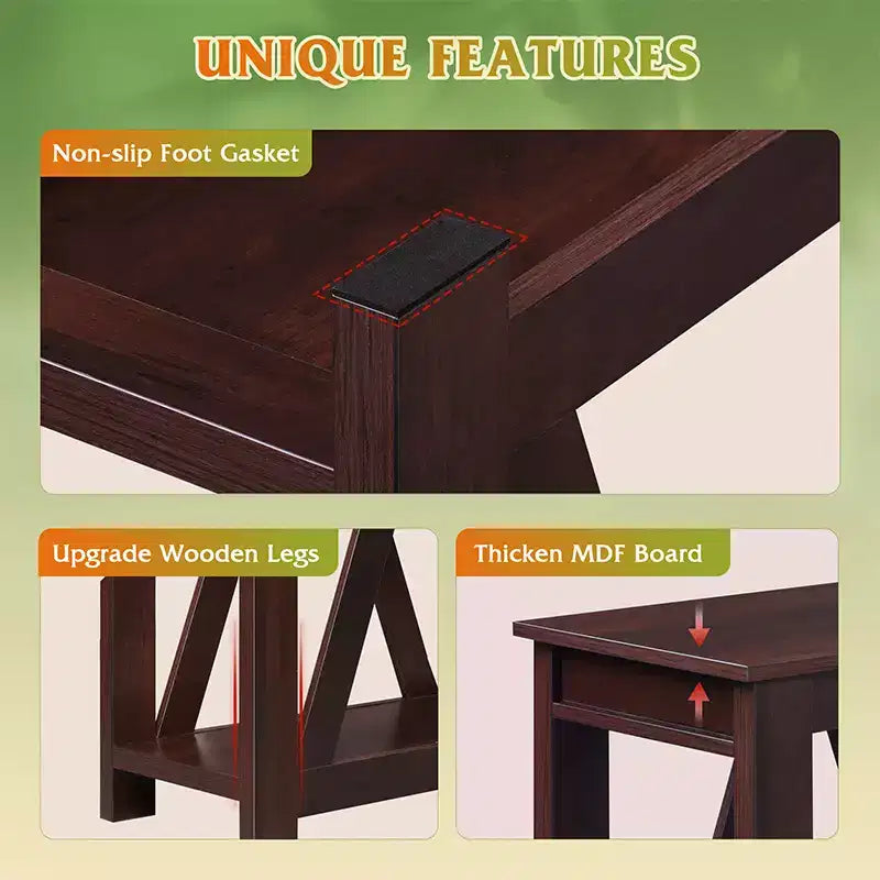 Table d'appoint fine avec station de recharge - Table d'appoint étroite de style fermier avec étagères de rangement ouvertes pour les petits espaces chambre/salon
