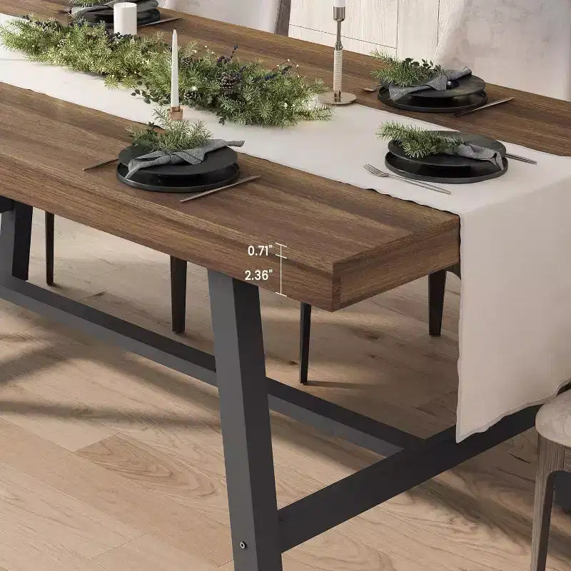 Grande table à manger de 180 cm de long pour 6-8 personnes, table de cuisine en bois avec pieds robustes pour cuisine, salle à manger