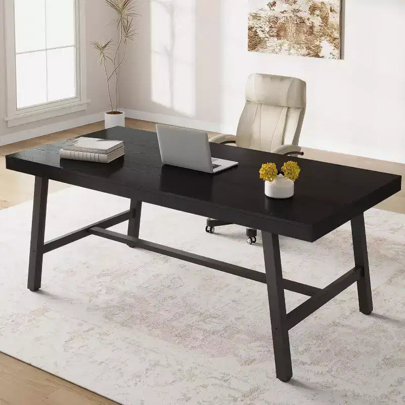 Grande table à manger de 180 cm de long pour 6-8 personnes, table de cuisine en bois avec pieds robustes pour cuisine, salle à manger