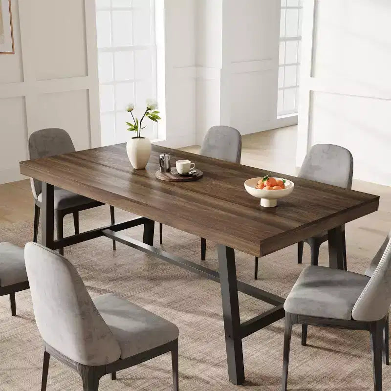 Grande table à manger de 180 cm de long pour 6-8 personnes, table de cuisine en bois avec pieds robustes pour cuisine, salle à manger